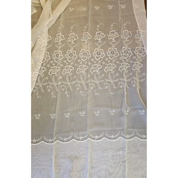 Vtg Window Pride Imported European Voile Embroidered Sheer Panel Curtains 4 Sets